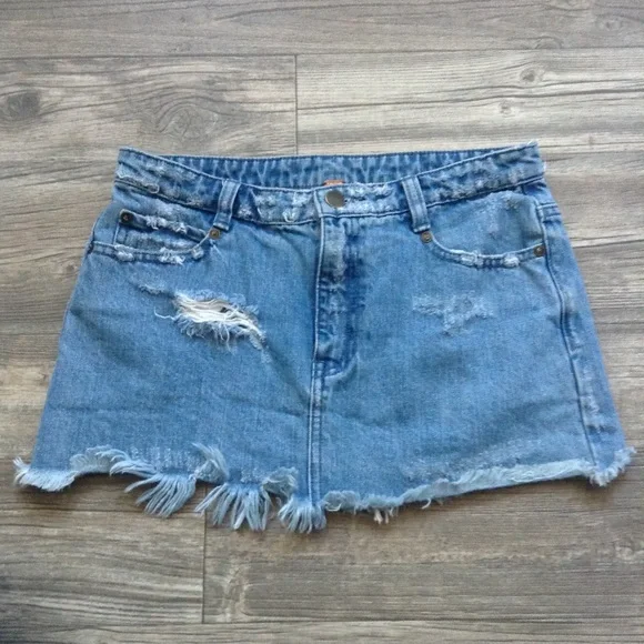 Free People Cute To Boot Distressed Denim Skirt - Picture 2 of 4